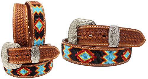 Challenger 47-48 Men's Women Handmade Beaded Basket Weave Tooled Leather Belt 26Rt01 #TOP8