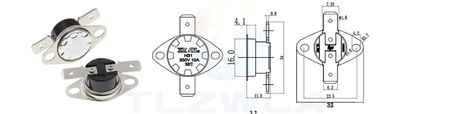 1Pcs Normally Open KSD301 10A 250V 0-160 Degree Normally Closed KSD-301 Temperature Switch Thermostat Sensor 50 60 65(125 Degree,Normally Closed)