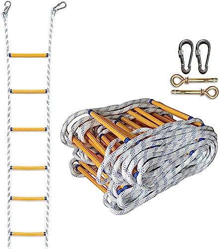 OYYMTE Escalera de Cuerda for Incendios, Escalera de Emergencia de 2 a 6 Capas, con 2 Ganchos, Suave y Reutilizable, se Puede desplegar rápidamente(18m)