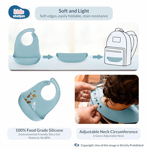 Image of Kids Station Koala Design 5-Piece Silicone Feeding Set for Babies | BPA-Free, Includes Suction Plate, Bowl, Spoon, Fork & Bib | Ideal for Infants & Toddlers (Set of 5 Koala Feeding Set, Blue)