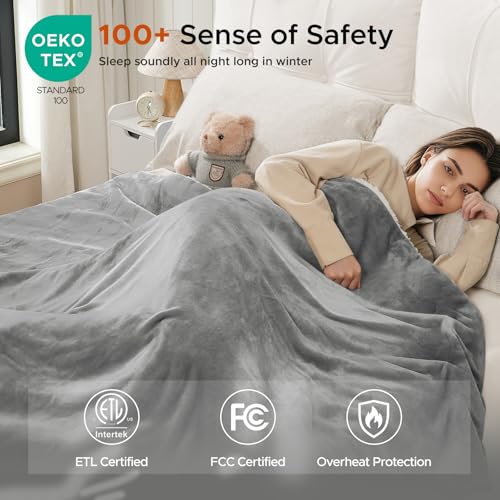 STHYTON Heated Blanket 72"x84" Full Size, Dual-Sided with Soft Flannel & Sherpa Fabric, Electric Blanket with 9 Heating Levels & 2-10 Hours Auto Off, Machine Washable, Light Gray by STHYTON - Image 6