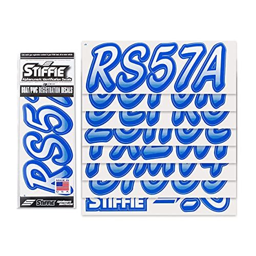 Image of STIFFIE Whipline White /Blue 3 inch Boat & PWC Registration Decals • Numbers Letters Stickers