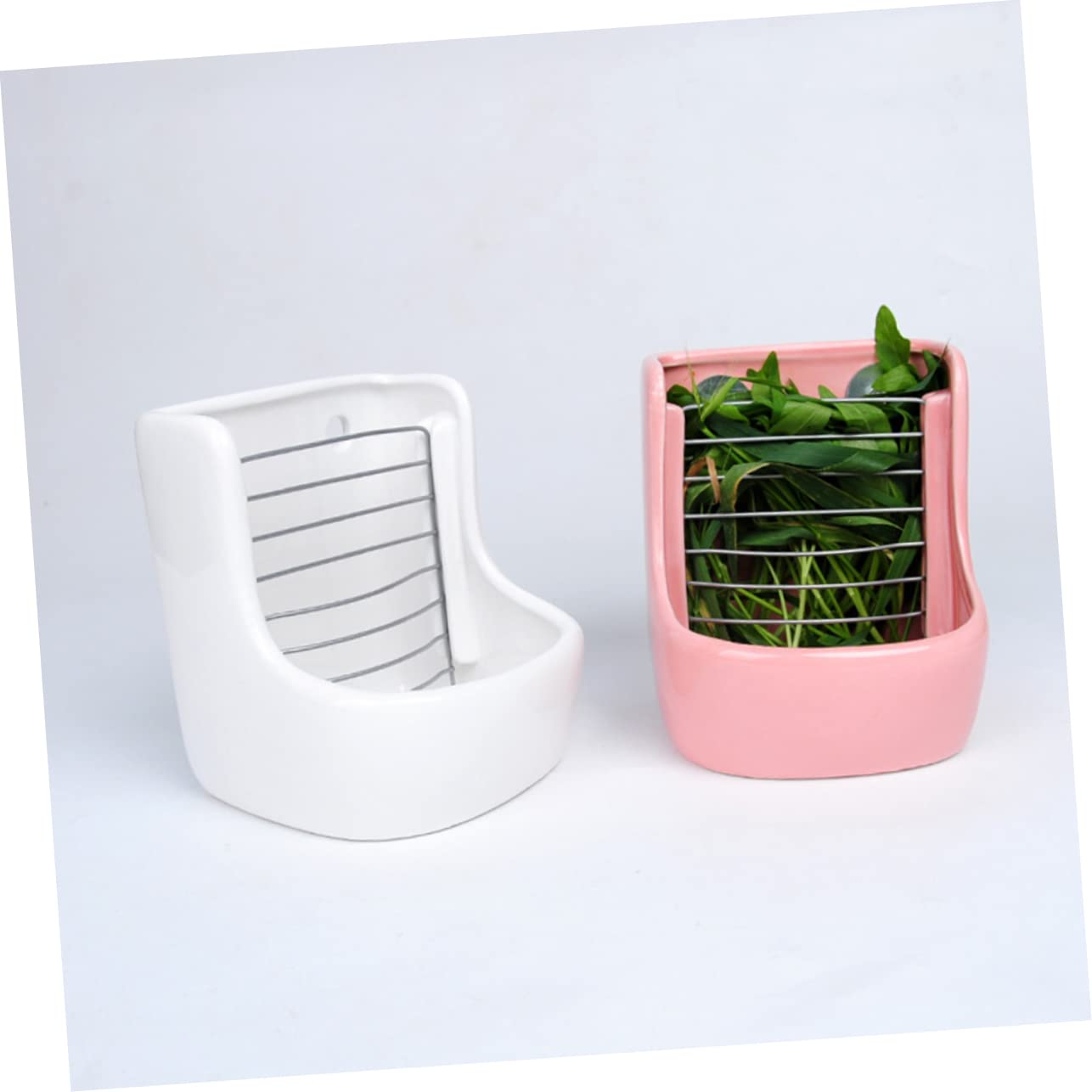 Beaupretty 1pièce Râtelier à Foin Et Bol Alimentaire pour Rongeurs Accessoire Pratique pour Lapins Et Chinchillas Céramique Anti-Renversement Facile à Nettoyer Rose