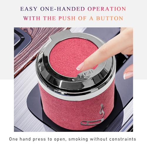 Image of Wevdn Car Ashtray with Lid, Detachable & Portable Stainless Steel Smokeless Ashtrays for Car, Mini Universal Smell Proof Windproof Car Ashtray with LED Blue Light (Red-Plush Surface)