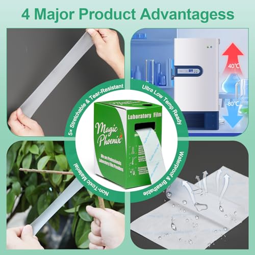Magic Phoenix BM-PSF-992 Laboratory Film, Lab Sealing Film, Plastic Film, PM992, 1.2” (3 cm) x 591” (15 m), Self-Sealing Wrap for Plant Grafting and Laboratory Use, No Cutting Required (BM-PSF-992)