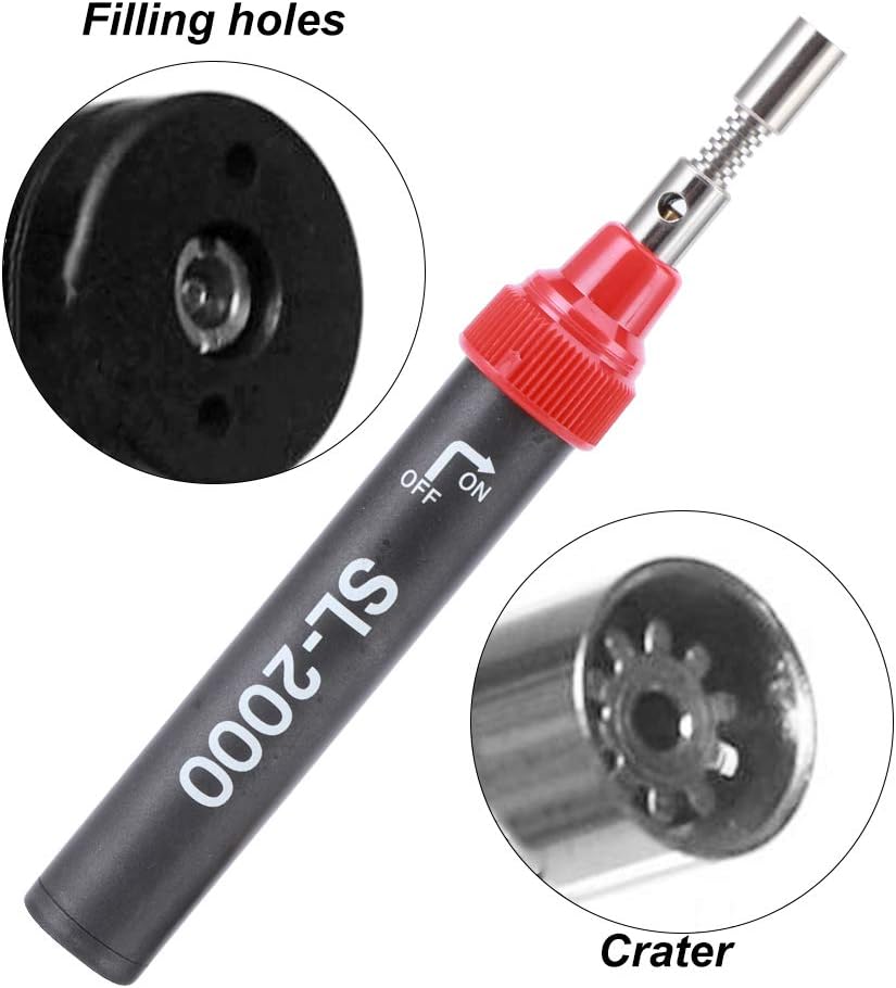 (5 in 1) 11ML, SL-2000K cordless butane gas soldering iron, portable tip set with multiple tips, hot air gun blower, self-igniting, instant start, long lasting.
