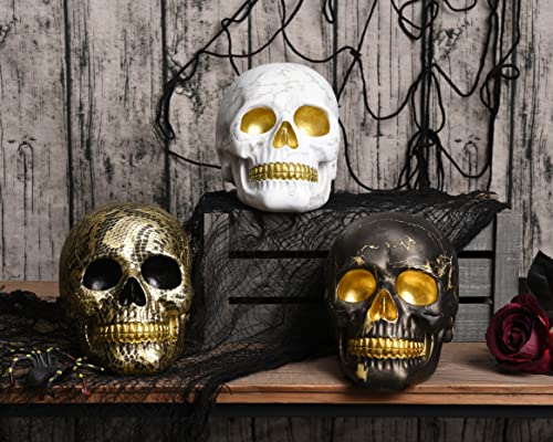 Saysmile Life Size Human Adult Skull Model, Gold Resin Skeleton Head Skull Decor Home Table Ornament Desk Shelf Decor (7.8 X 5.3 X 5.9 Inch) #TOP5