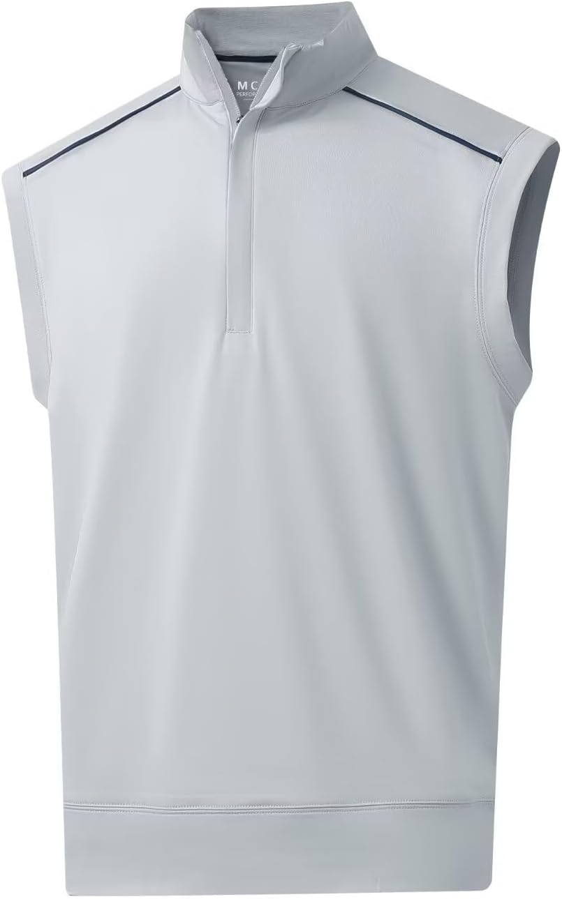 Rouen Mens Vests Outerwear Lightweight Moisture Wicking Midlayer Sleeveless Sports Golf Quarter Zip Pullover Mens Vest