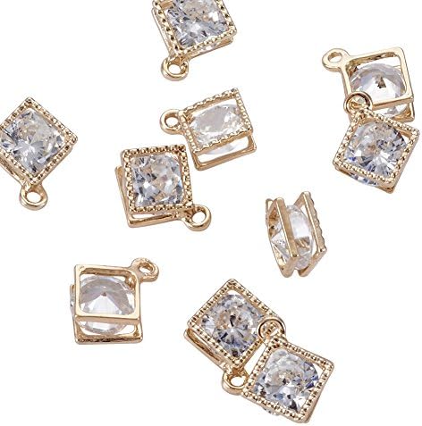 80pcs/Box Clear Cubic Zirconia Charm Pendants Mixed Shapes Alloy Dangle Charms Light Gold & Platinum for Bracelet Necklace Earring Jewellery Making