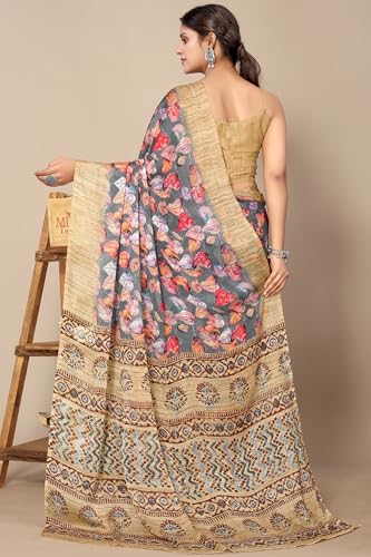 Image of MIRCHI FASHION Women Saree | Plain Weave Chiffon Abstract Printed Office Wear Sari with Blouse