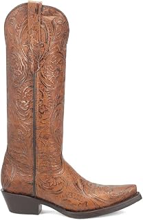 Dingo Womens Bellona Embossed Snip Toe Pull On Casual Boots Knee High Low Heel 1-2" - Brown