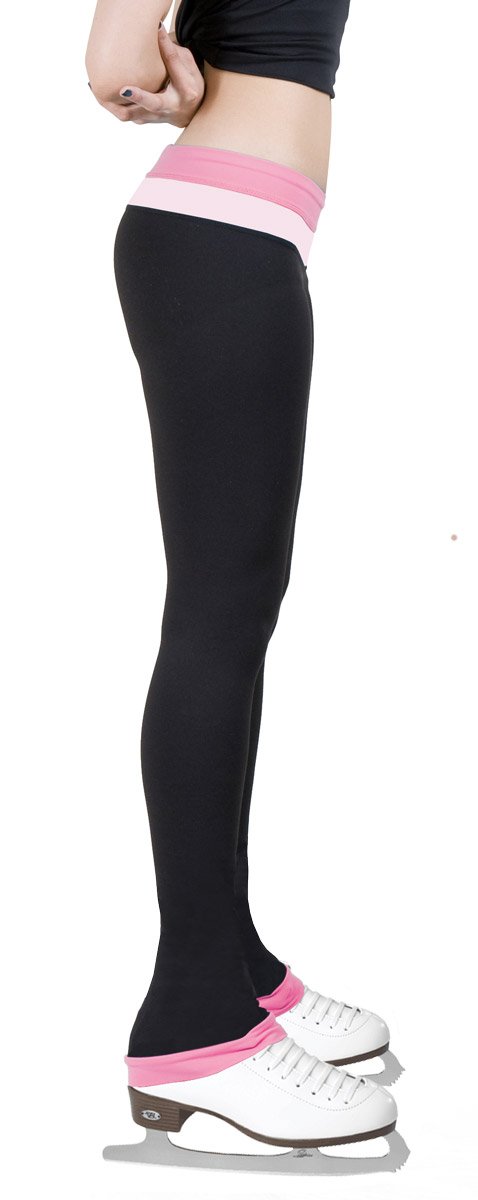 Figure Skating Pants with 2-Tones Waistband (Bubble Gum, Adult Medium)
