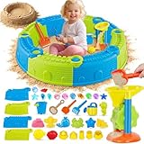 JONRRYIN Sandspielzeug Kinder, 40 Stück Sandkasten Spielzeug Set mit 8 Sandspielzeug Burg, Schaufel, Rechen, 14 Sandförmchen, 12 Edelstein, Sandkasten Kinder für Strand und Sandkasten