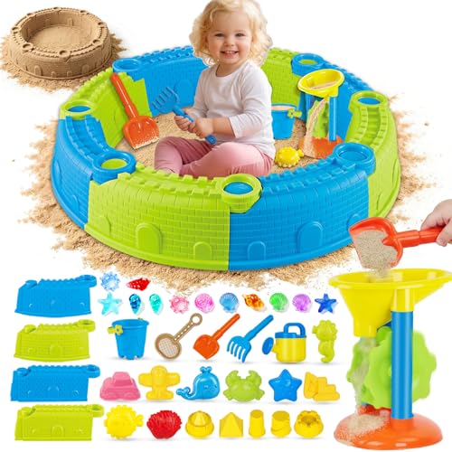 JONRRYIN Jouet de Plage Enfant, 44 Pièces Bac à Sable Jouets de Plage avec Moule pour Château de Sable, Pelle, Râteaux, Moules à Sable, Gemme pour Enfants...