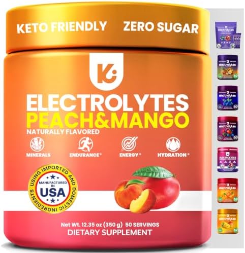 Keppi Electrolytes Zero Sugar Powder – Peach Mango, 12.5 oz Tub -...