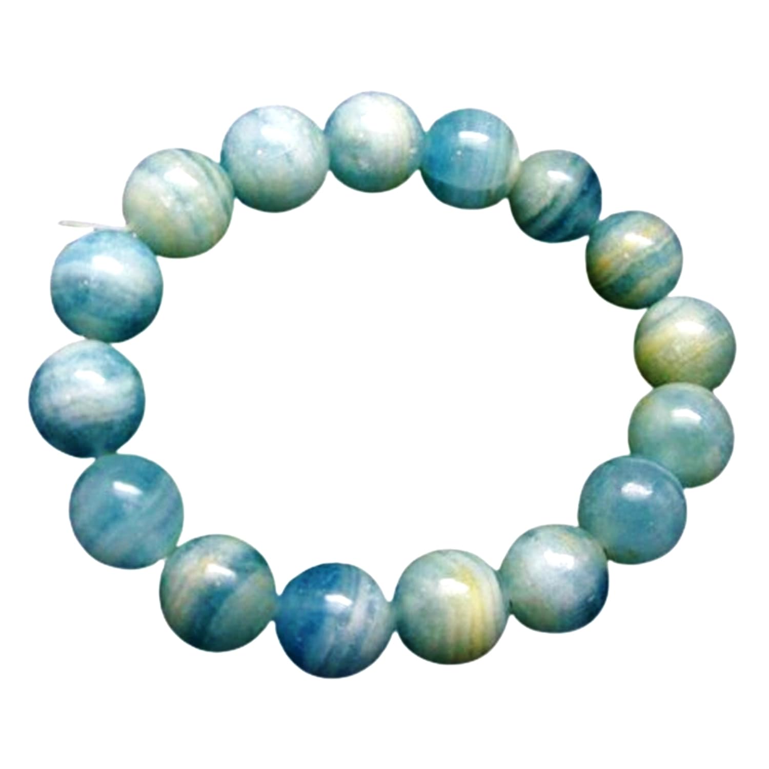 Natural Lemurian Aquatine Calcite 12mm Round Shape Smooth Cut Beads 6.5 Inch Stretchable Bracelet For Men & Women. Unisex Bracelet For Healing, Meditation, Prosperity, Gift &...