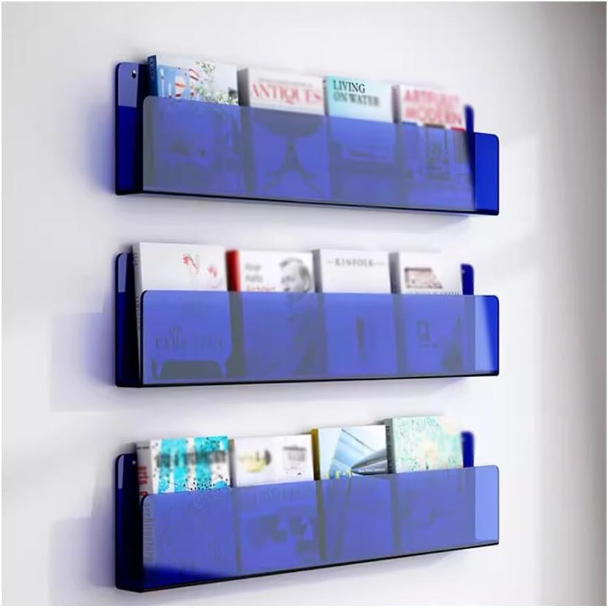 3pcs Magazine Holder Wall Mounted, Acrylic Magazine Rack, Office Home Living Room Hanging Storage Rack, Display Brochure Holder (Color : Blue, Size : 40x5x15cm)