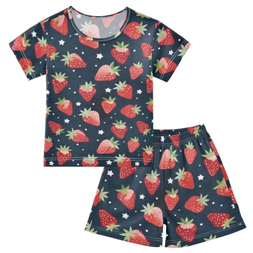 ALAZA Strawberries Stars Pajama Set Short Sleeve Sleepwear Soft Lounge Nightwear