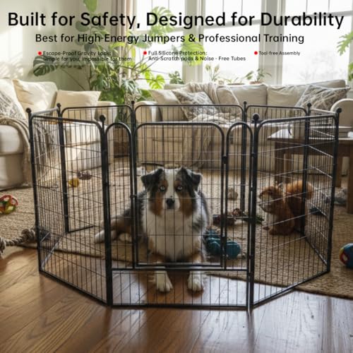 Image of Portable Dog Fence Outdoor for Yard 36'' High, Dog Playpen with Rustproof and Sturdy Stakes for Medium /Large Dogs, 3ft Dog Play Pen for RV Camping(8 Panels)