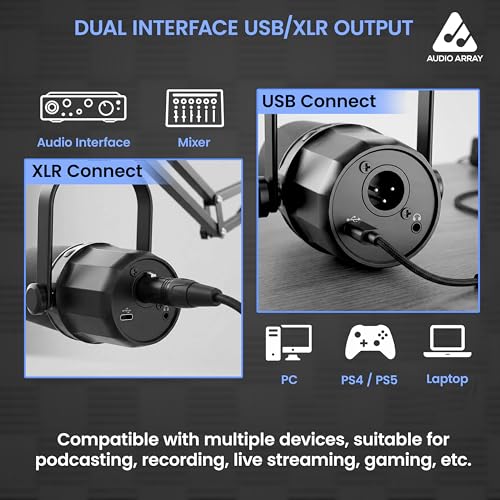 Image of Audio Array AM-C11 Pro XLR /USB Professional Dynamic Mic Kit | Premium Metal 96kHz /24bit Studio Quality | 2M XLR & USB Cables,Volume Control,Mute & Realtime Monitoring | Streaming,Gaming & podcasting