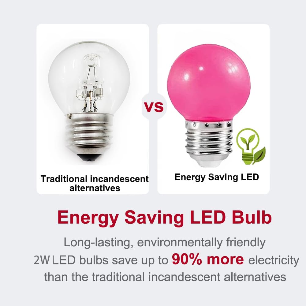 ZFQ 20 Pack B22 Bayonet Colored LED Light Bulbs 2W G45 Golf Ball Mini Globe Bulb Lighting Bulbs,Pink for Outdoor Indoor String Patio Garden Party Christmas - Image 4