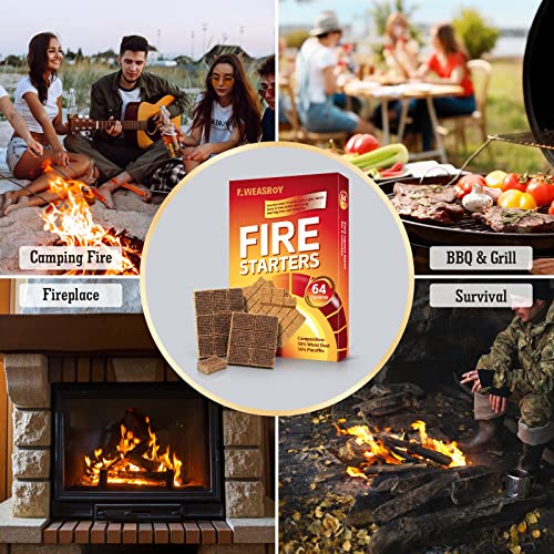 Fire Starter For Fireplace 64 Squares, Fire Starters Squares Non-Toxic Safe For Camping, Bonfires, And Bbqs Fire Starter Cubes #TOP7