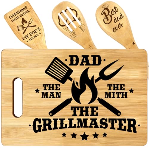 Shellspace Fathers Day Gift Ideas for Father Papa, Best Dad Birthday Gift, Gifts for Men, Unique 11.8x7.5 inch Bamboo Cutting Board Set for Dad -The Man, The Myth, The Grillfather by shellspace - Used condition - CA$13.52