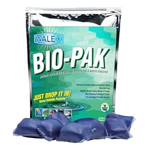 Walex Bio-Pak Black Holding Tank Deodorizer & Waste Digester Drop-Ins – Advanced Enzyme Formula for Rapid Breakdown of Waste & Paper, Removes Odors & Cleans Tank, Biocide Free – Mint, 50-Pack