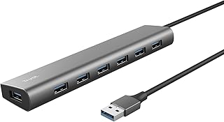 Trust Halyx Hub USB 7 Puertos 3.2 Gen 1, Distribuidor con Puerto de Alimentación USB-C, Transferencia de Datos 5 Gbps, Concentrador USB, Cable de Extensión USB para Ordenador, Portátil, Macbook