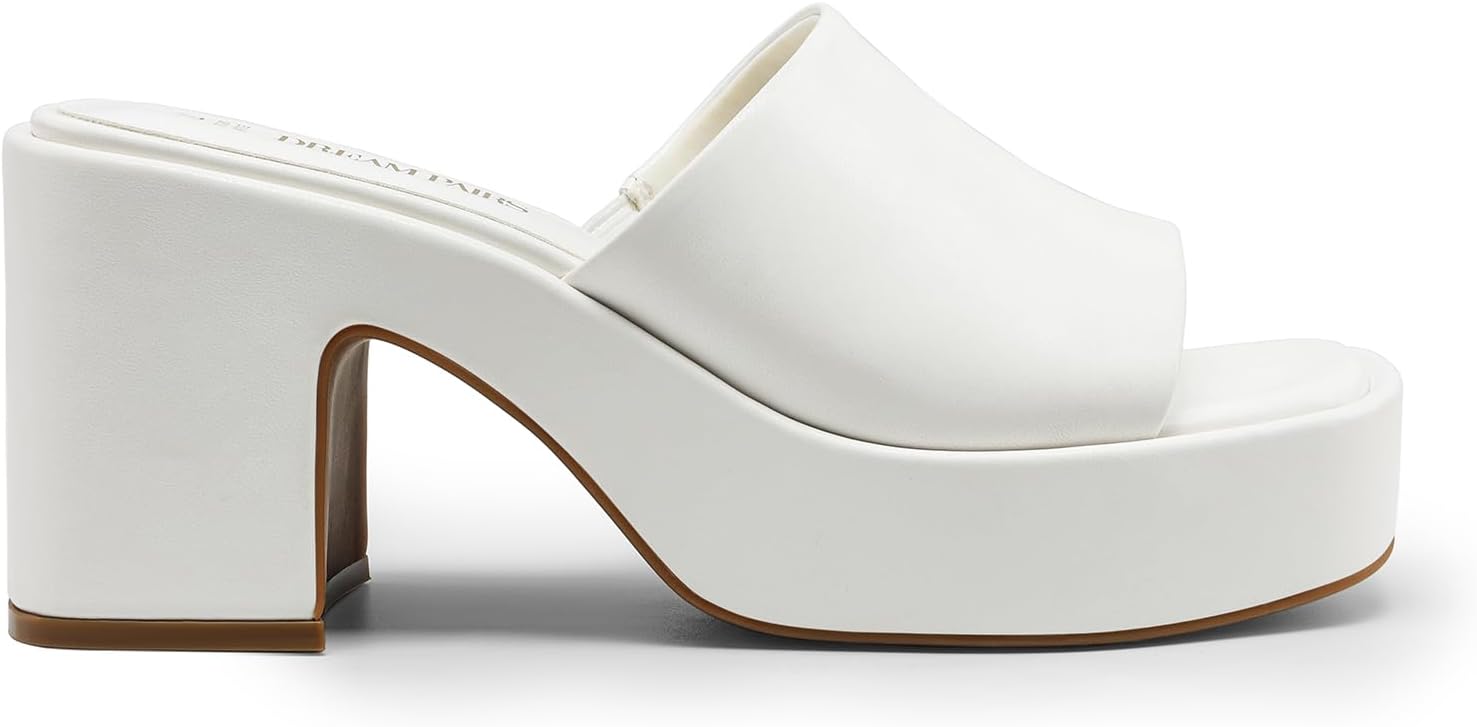 DREAM PAIRS High Chunky Platform Heels for Women Fashion Comfort Slip on Square Open Toe Block Heel Sandals - Image 3