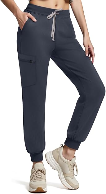 Jogger Scrub Pants for Women, 5-Pocket Cargo Scrub Bottoms