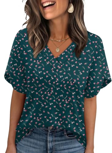 Image of WIHOLL Womens Summer Tops Short Petal Sleeve Shirts Fashion V Neck Womens Clothing