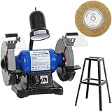 BILT HARD 5-Amp 8-inch Bench Grinder with Stand and Wire Wheel, Variable Speed Bench Grinding Machine with Work Light, CSA Listed