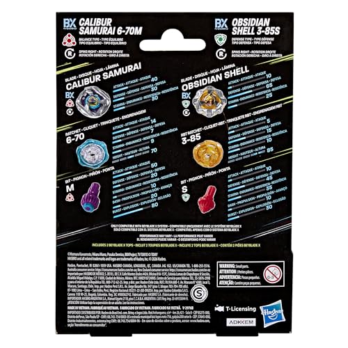 Beyblade X Calibur Samurai 6-70M BX & Obsidian Shell 3-85S BX Takara Tomy Dual Pack Set with 2 Right-Spinning Tops, Battling Tops Game Toys, Ages 8+ by Beyblade - Image 2