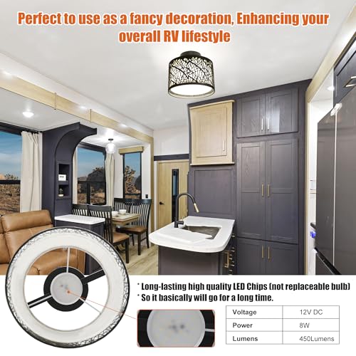 Facon 8-1/2'' LED RV Pendant Dining Table Light with Switch, Decorative Fabric RV Dinette Light Fixture, 12V DC Interior Light for RV Motorhome Camper Trailer, 4000K Cool White by Facon - Image 2