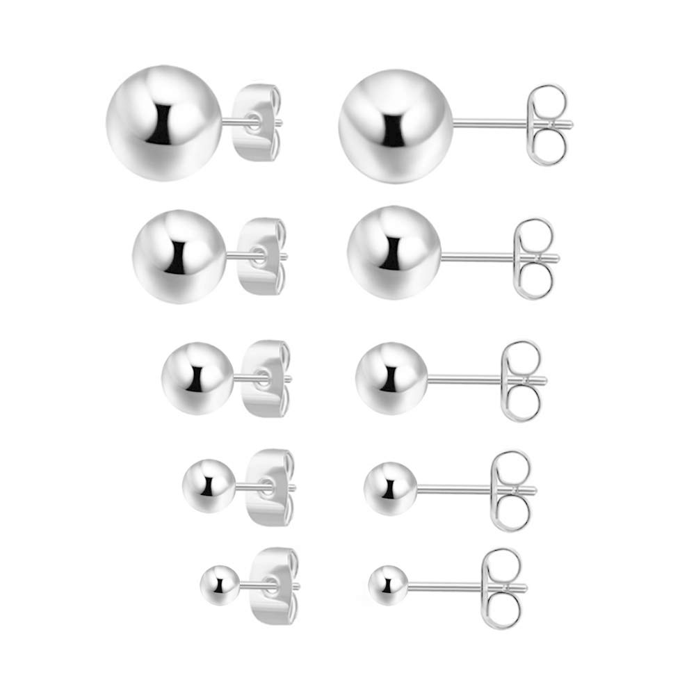 Sterling Silver Earrings for Women Hypoallergenic 925 Sterling Silver Round Ball Stud Earrings for Women Multiple Piercing 5