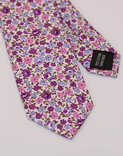 Image of Men's Skinny Tie Floral Cotton Necktie and Tie Bar Clip Sets, Great for Weddings,Groom,Groomsmen