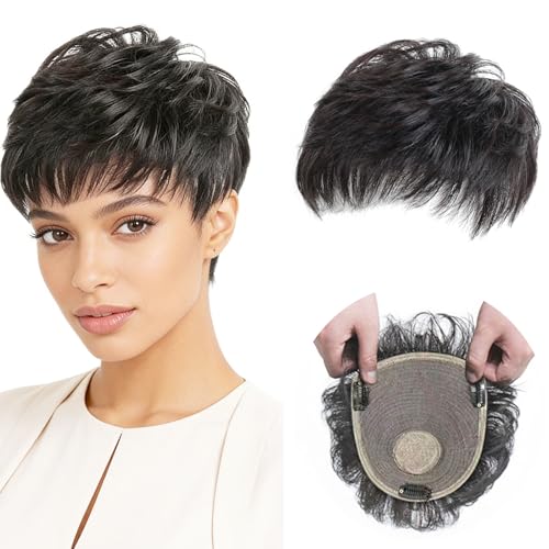 EREE HAIR Short Human Hair Topper for Women with Hairloss,Invisible