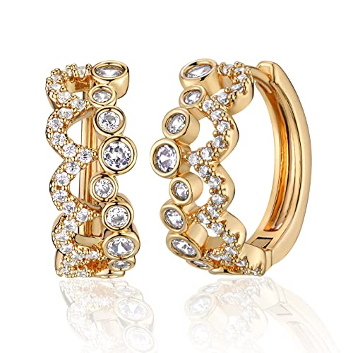 VACRONA Cubic Zirconia Huggie Earrings 14k Gold Plated Tiny Earrings Small Huggie Hoop Earrings Simple Lightweight Hoops Gift for Women