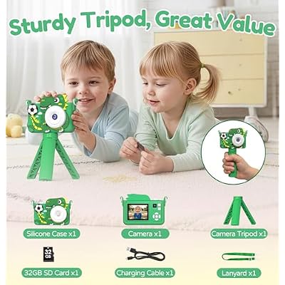 Kids Camera for Boys with Tripod & 32GB Card, 1080P HD Toddler Digital Video Camera, Portable Travel Toys Best Birthday Festival Gifts for Boy 3 4 5 6 7 8 9 10 Year Old