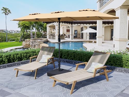 Bigroof 15ft Double-Sided Patio Umbrella Twin Extra Large Umbrella with Crank Handle & Umbrella Base for Garden Market Pool Backyard (Beige) by Bigroof - Used condition - Image 2