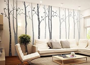 designyours 4 Big Birch Tree Wall Decal Nursery Removable Vinyl Tree Wall Decals for Living Room Tree Wall Stickers