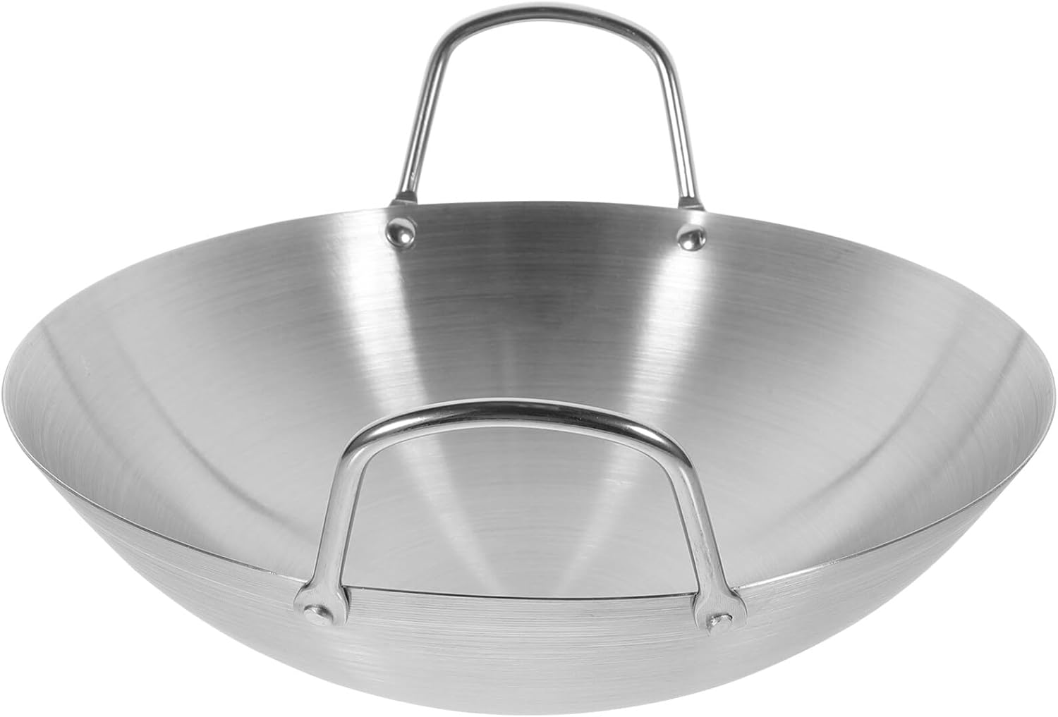 STOBOK Stainless Steel Wok Pan 10 Inch Round Bottom Double Handle Frying Pan for Stir-Frying Sauteing and Cooking on Induction and Gas Cooktops