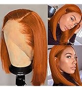 Dorosy Hair Transparent Lace Orange Bob wig Ginger Lace Front Wigs Human Hair Pre Plucked with Ba...