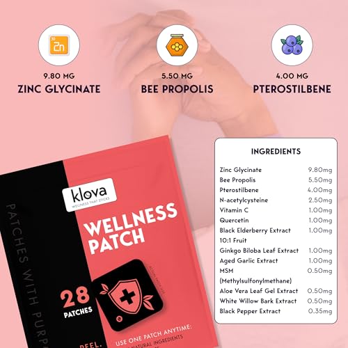 Image of Klova Wellness Patches for Immune Support & Daily Wellness | 24-Hour Immune Support | Calm Patch for Adults with Zinc, Bee Propolis & Pterostilbene
