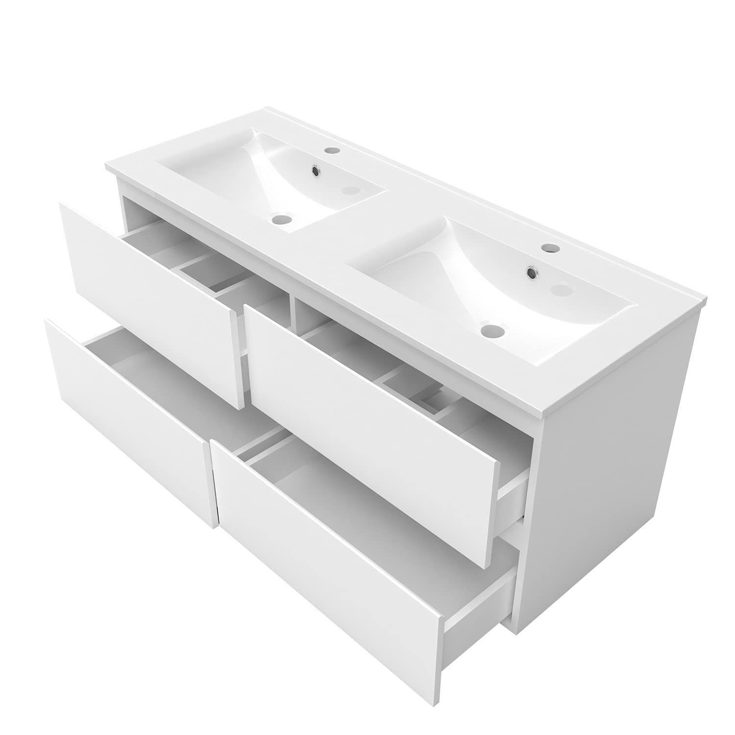 AICA Ensemble Meuble Salle de Bain 120cm Blanc Double Vasque et Miroir Lumineux 3 Couleurs et dimmable