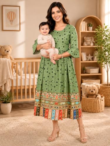 Image of RITIJYA Zipless Feeding Kurta Dress for Women | Maternity Nursing Kurti, No-Zip Easy Access | Extra Pleats Pre to Post Pregnancy | Quick-Dry Fabric | S-4XL