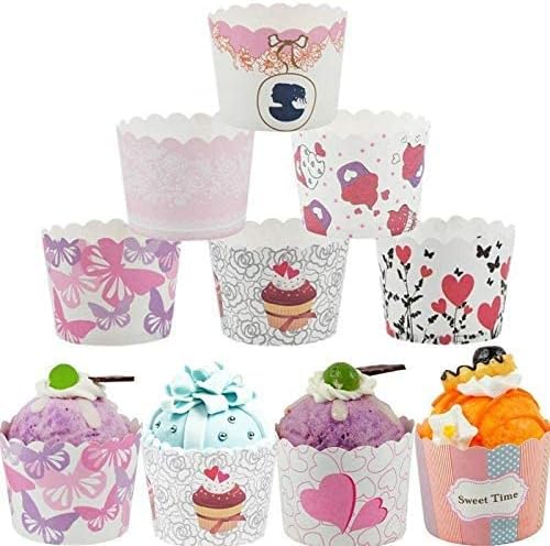 SCHUBERT 50 Pcs Mini Colorful Print Designs Paper Cake Cup Liners Baking Cup Muffin Kitchen Cupcake Cases (Random Color)