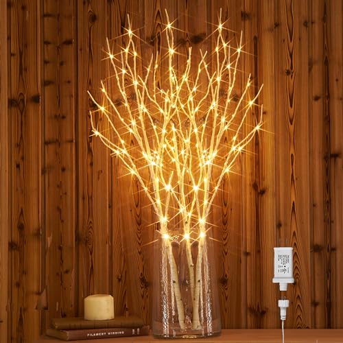 Hairui Lighted Birch Branches Plug in with Timer 30IN 150 LED Fairy Lights, White Willow Branch Lights for Christmas Fireplace Room Vase Decoration Indoor Outdoor Use (Vase Excluded) by Hairui - Used condition - US$29.01