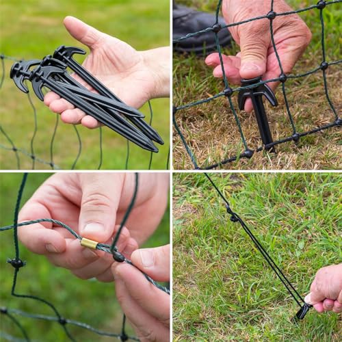 VOSS.farming farmNET-75 50m Hühnerzaun, Geflügelnetz, 112cm, 16 Pfähle, 2 Spitzen, grün, ohne Strom, Hühnernetz, Hundenetz, Katzennetz